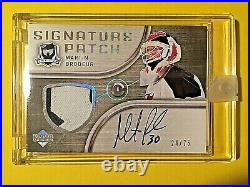 05/06 UD The Cup #MB Martin Brodeur 2 Clr Patch On Card Autograph #24/75 Buyback