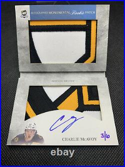 17-18 UD Charlie McAvoy The Cup Monumental Rookie Patch Booklet on card Auto /6