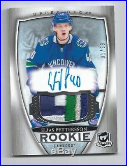 18-19 Upper Deck The Cup Rookie Patch/Auto Elias Pettersson 91/99 #61 NICE PATCH