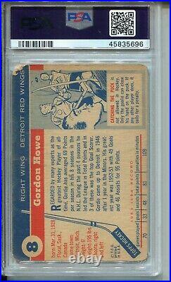 1954 Topps Hockey #8 Gordie Howe Card Graded PSA 1.5 Red Wings