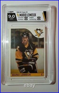 1985-86 Topps Mario Lemieux RC Rookie Card Graded HGA 9/10 MINT Penguins HOF