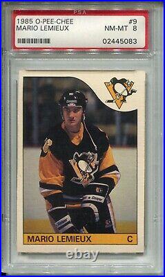 1985 OPC Hockey #9 Mario Lemieux Penguins Rookie Card RC Graded PSA 8 O-Pee-Chee