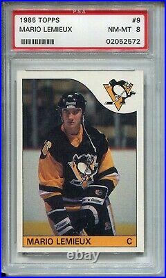 1985 Topps Hockey #9 Mario Lemieux Penguins Rookie Card RC Graded PSA NM MINT 8