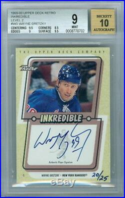 1999-00 Upper Deck Wayne Gretzky Retro Inkredible #wg Auto 20/25 Bgs 9 Mint