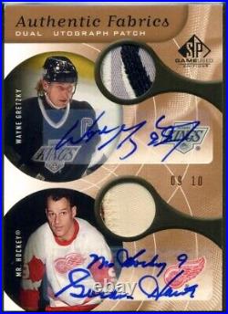 2005-06 Sp Game Used Autograph Patch Card Gordie Howe Wayne Gretzky 9/10