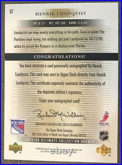 2005-06 Ultimate Collection Henrik Lundqvist Rookies Rc Auto Autograph Card /299