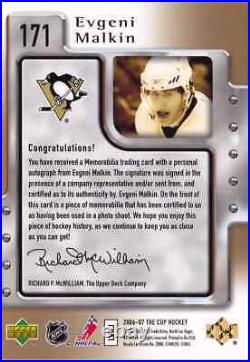 2006-07 The Cup EVGENI MALKIN Auto Patch Jersey RC Rookie Gold Card #d 71