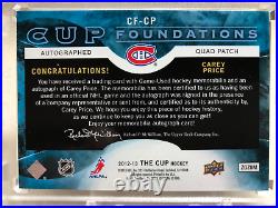 2012/13 Upper Deck The Cup Cup Foundation Carey Price Quad Patch Auto 2/5