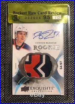 2015-16 UD THE CUP CONNOR McDAVID EXQUISITE ROOKIE AUTO PATCH 54/97 BECKETT 9,5