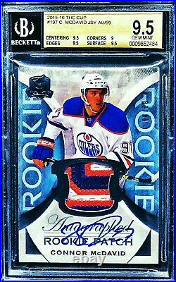 2015-16 UD The Cup #197 Connor McDavid RC 3-Color RPA Patch /99 BGS 9.5 10 AUTO