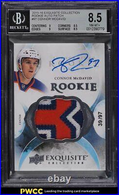2015 Exquisite Collection Connor McDavid ROOKIE RC PATCH AUTO /97 BGS 8.5 NM-MT+