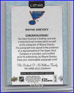 2018-19 UD Chronology hockey Wayne Gretzky Letterman patch auto /10 card BLUES