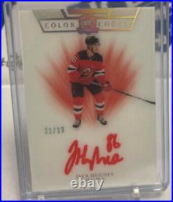 2019-20 UD The Cup Jack Hughes RC On-Card Auto # 21/33 Color Coded Devils