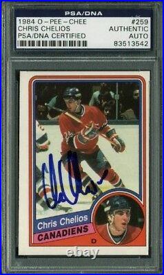 Canadiens Chris Chelios Signed Card 1984 O-Pee-Chee Rc #259 PSA/DNA Slabbed
