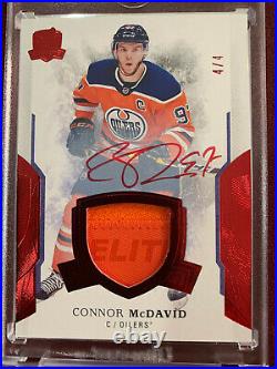 Connor McDavid 2017-18 Panini The Cup Ruby Red Game Used Patch On Card Auto 4/4