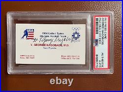 DR GEORGE NAGOBADS auto MIRACLE ON ICE Signed 1984 USA Hockey Business Card PSA