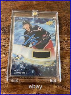 Kent Johnson IP Signed UD Ice Game Jersey Card PSA DNA Autographed Blue Jackets