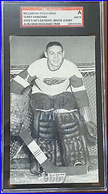 McCarthey Postcards Terry Sawchuk Auto Signed 1950's Detroit SGC Hockey TCCCX