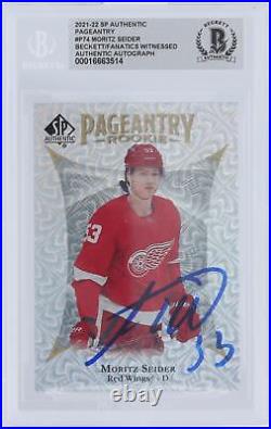 Moritz Seider Red Wings Signed 2021-22 Upper Deck SP Authentic BAS Rookie Card