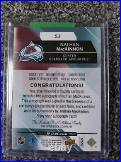 Nathan Mackinnon 2015-16 Upper Deck SP game used Autograph Card