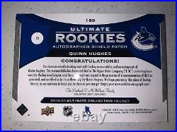 Quinn Hughes 2019-20 UD Ultimate Rookie RC SHIELD Auto 1/1 Vancouver Canucks