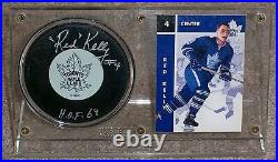 RED KELLY Signed MAPLE LEAFS PUCK & CARD DISPLAY withCOA